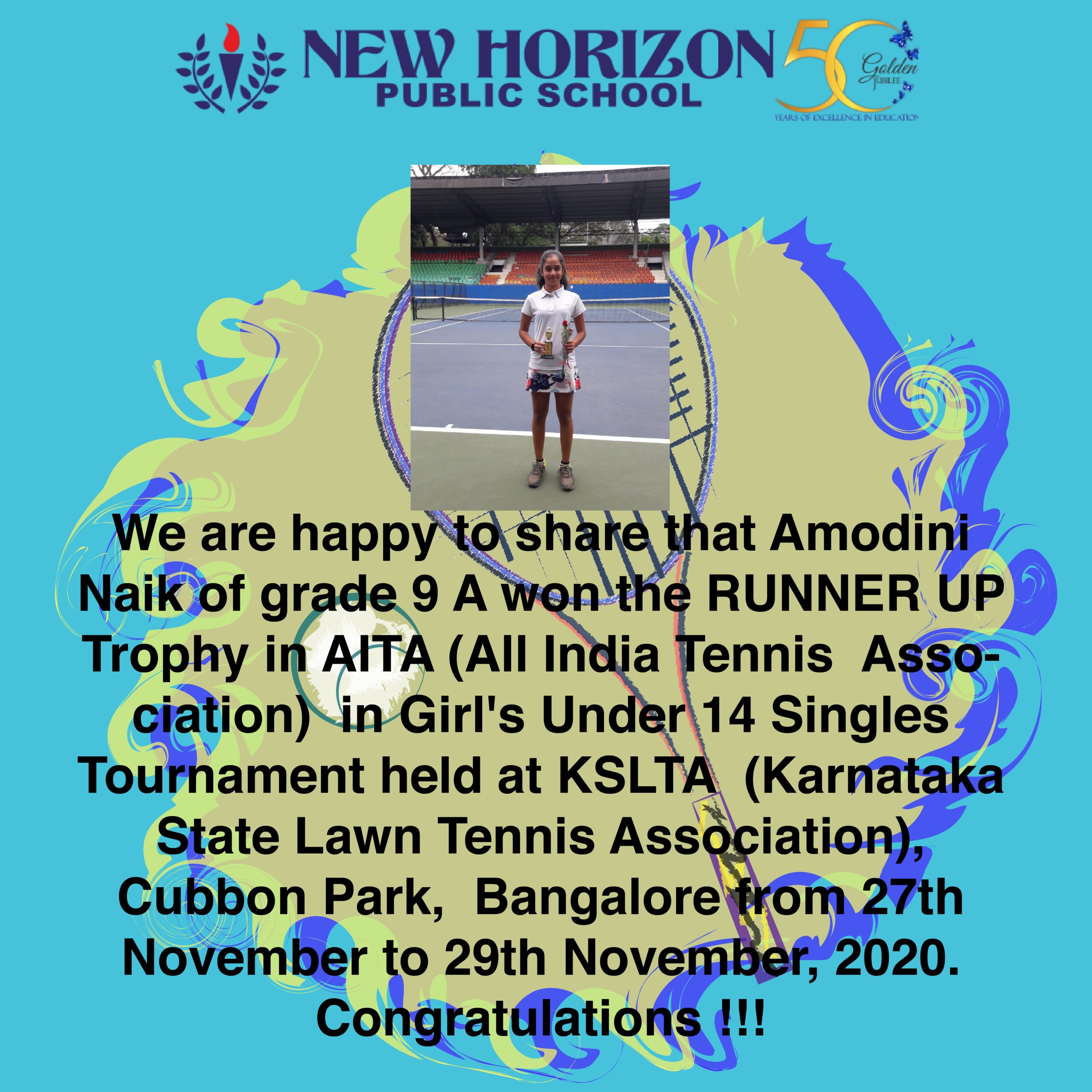 Amodini Naik of grade 9 ‘A’ won the Runner up trophy in AITA