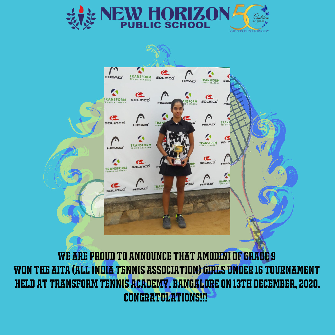 Amodini of grade 9 won the AITA (All India Tennis Association)
